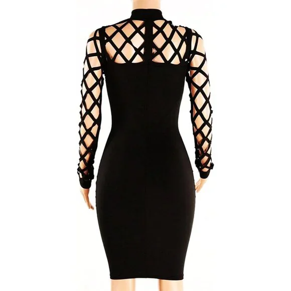 Women's Bodycon Dress Polyester Cotton Long Sleeve Hollow Out Clubwear - Picture 4 of 4